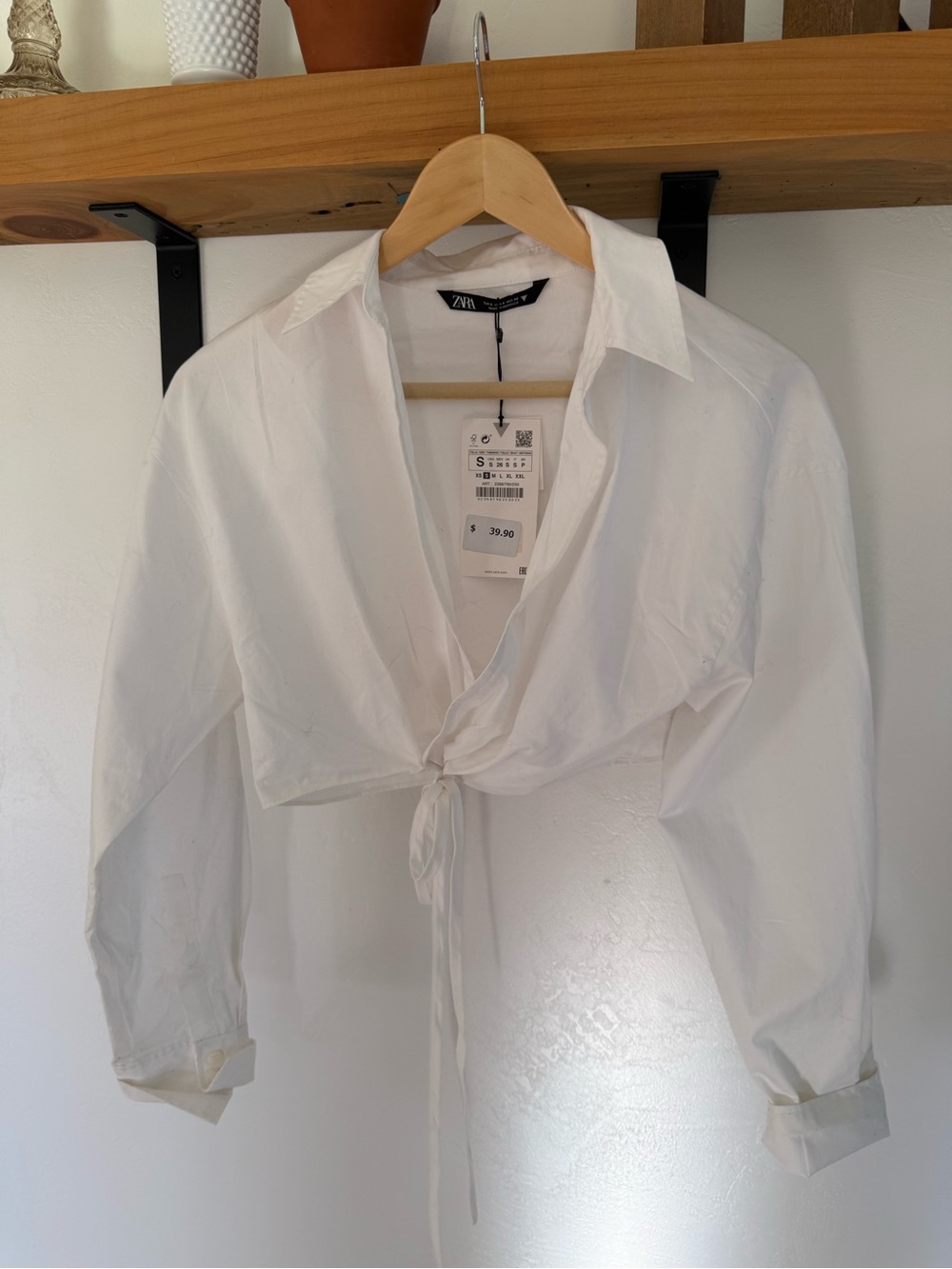 Zara White Twist-Front Cropped Shirt